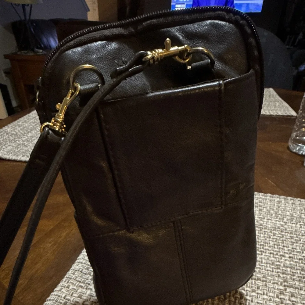 Unbranded Brown Faux Leather Sm Crossbody Organizer Bag Adjustable Strap Travel